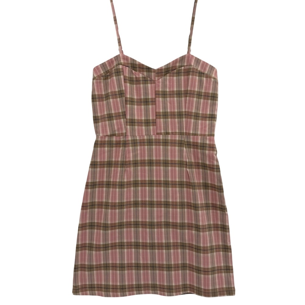 Altar'd State Mini Dress Small Plaid Sweetheart Neckline‎ Pink Brown Academia